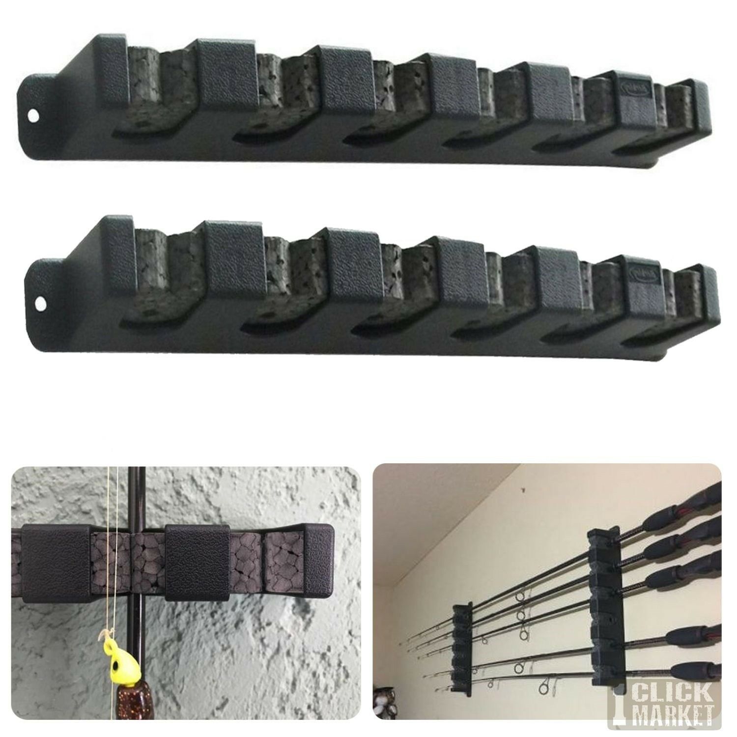 Fishing Rod Rack Vertical Holder Wall Mount Storage Horizontal Boat Pole Stand