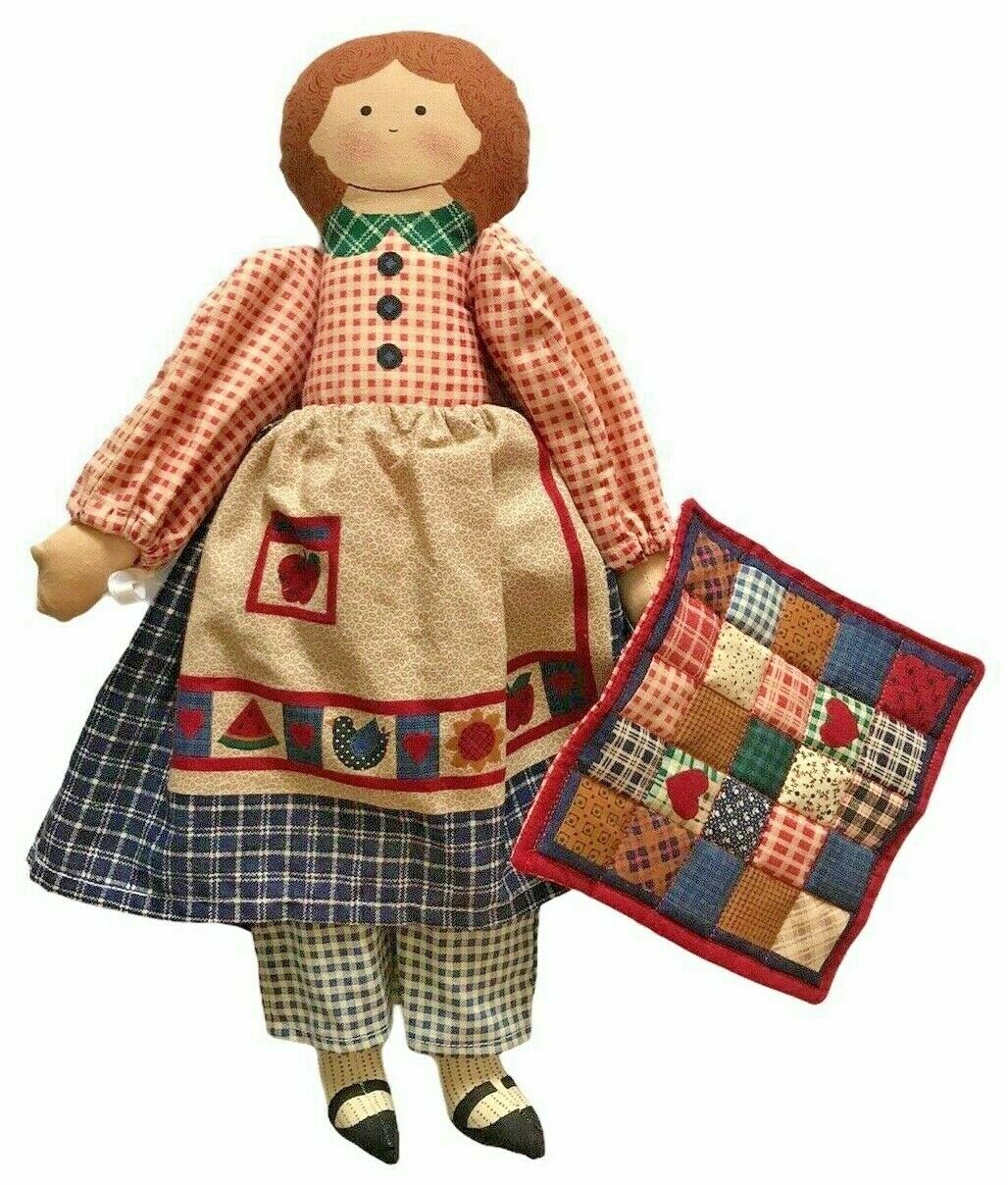 Homespun Hannah Doll Completed Homemade Sewing Panel Rag Doll Americana Quilt