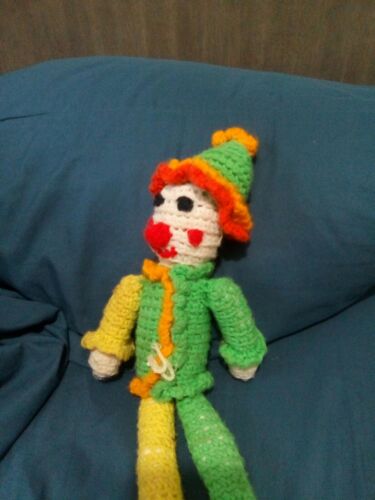 Rusty The Clown Stuffed Doll Toy Crocheted Handmade 18" Orange & Green