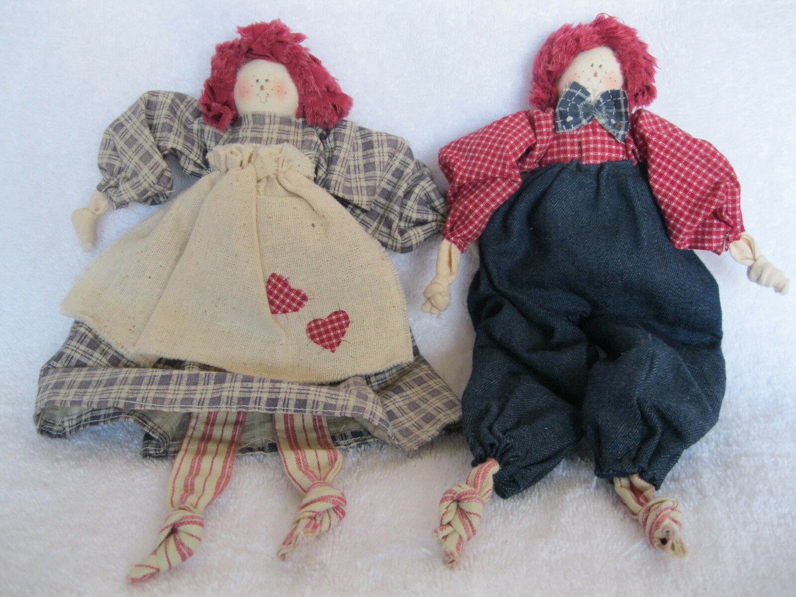 Primitive Raggedy Ann And Raggedy Andy Pair Of Dolls