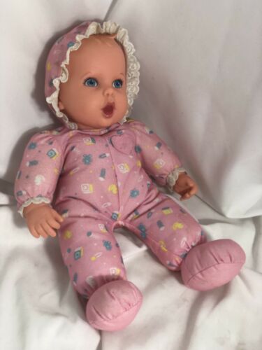 Toy Biz 1994 Gerber Baby 15" Pink Girl Doll Vintage Molded Blonde Hair Blue Eyes