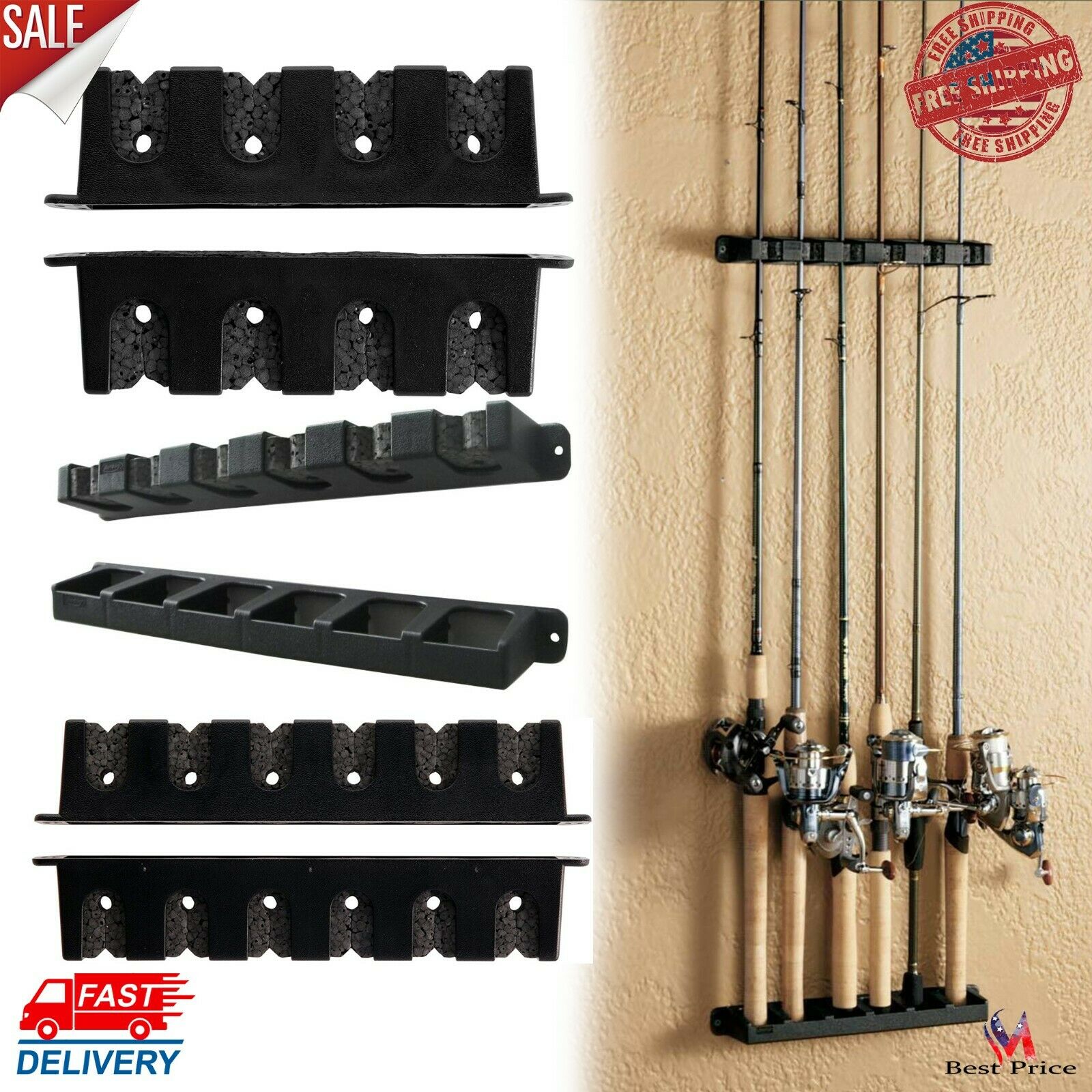 Horizontal Or Vertical Rod Rack Fishing Boat Gear Pole Storage Stand Holder Wall