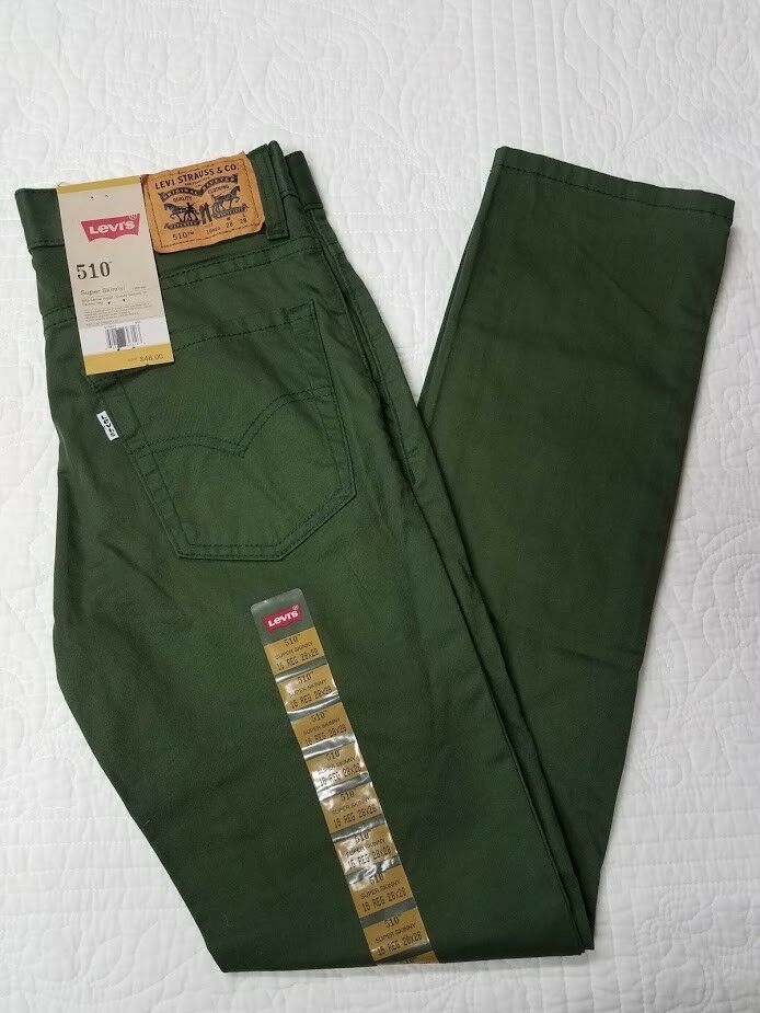 New Boys Levis 510 Super Skinny Forest Green Jeans Sz 10,12,14,16,18 Nwt